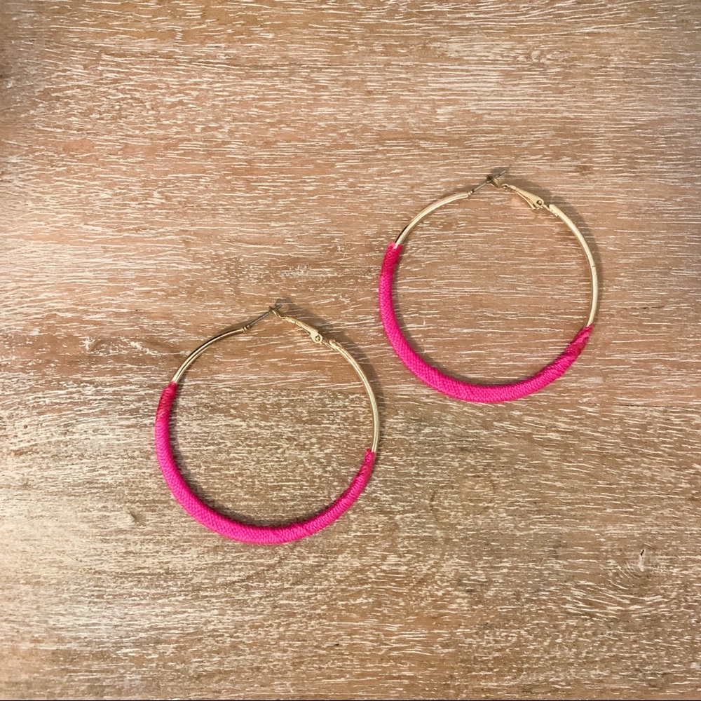 Pink wrapped gold hoops